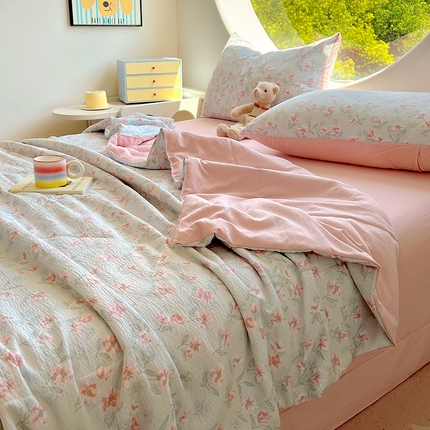 金梦拉家纺 2025新款A类提花纱布双层纱夏被四件套 夏被-花开半夏