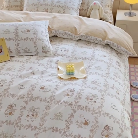 91家纺网 家纺一手货源 找家纺 天之爱 2025新款全棉印花四件套 乡野小筑