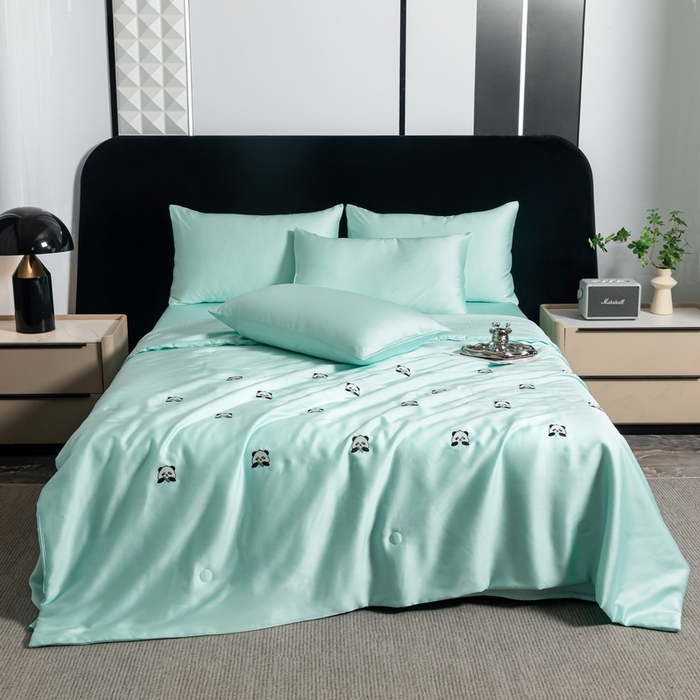 91家纺网 家纺一手货源 找家纺 （总）梦镜家纺 2025新款A类水洗真丝夏被四件套-熊猫