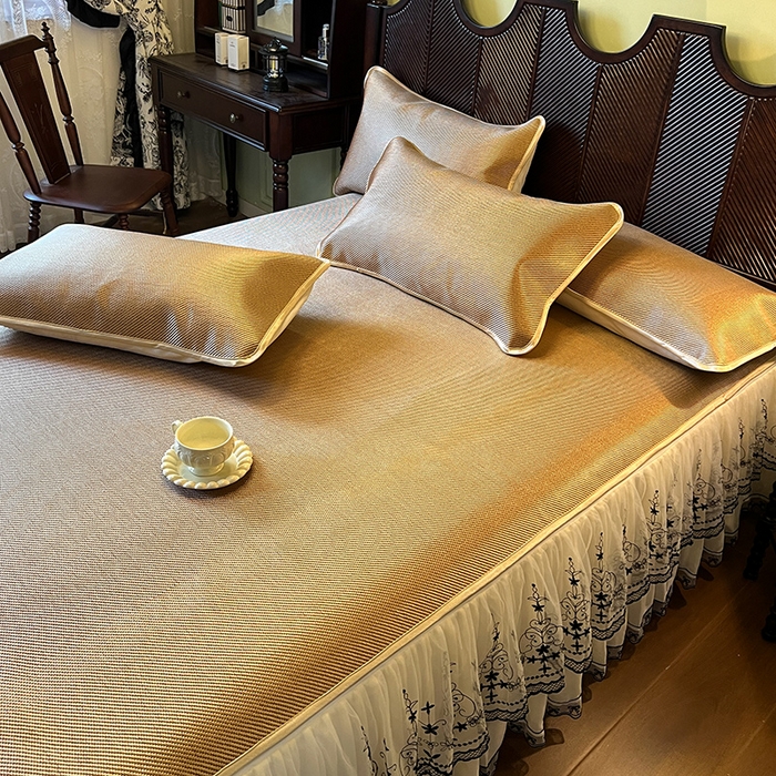 91家纺网 家纺一手货源 找家纺 网红馆（ck家纺） 2025新款可脱卸床裙款冰藤席-盛夏繁星 浅棕