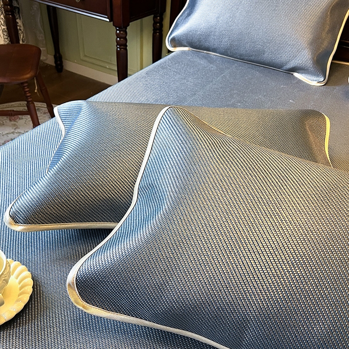 91家纺网 家纺一手货源 找家纺 网红馆（ck家纺） 2025新款可脱卸床裙款冰藤席-盛夏繁星 蓝灰