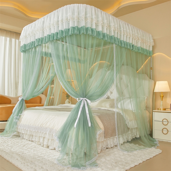 91家纺网 家纺一手货源 找家纺 迪凡保罗蚊帐 2025新款2513款双轨铝合金落地导轨蚊帐 抹茶绿