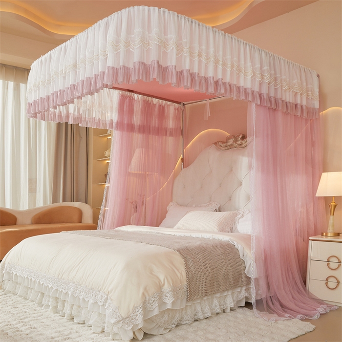 91家纺网 家纺一手货源 找家纺 迪凡保罗蚊帐 2025新款2513款双轨铝合金落地导轨蚊帐 樱花粉