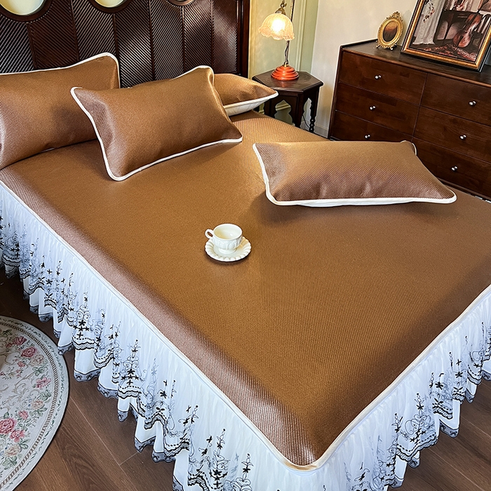 91家纺网 家纺一手货源 找家纺 网红馆（ck家纺） 2025新款可脱卸床裙款冰藤席-盛夏繁星 栗棕