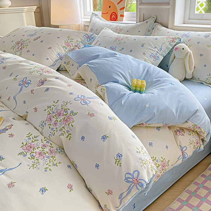 91家纺网 家纺一手货源 找家纺 天之爱 2025新款全棉印花四件套 幽幽花间兔