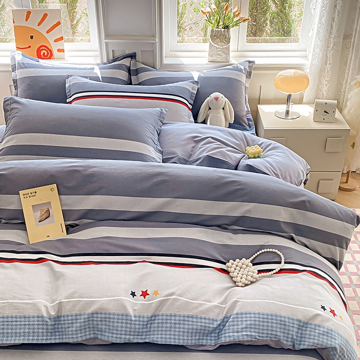 91家纺网 家纺一手货源 找家纺 天之爱 2025新款全棉印花四件套 沐光-灰