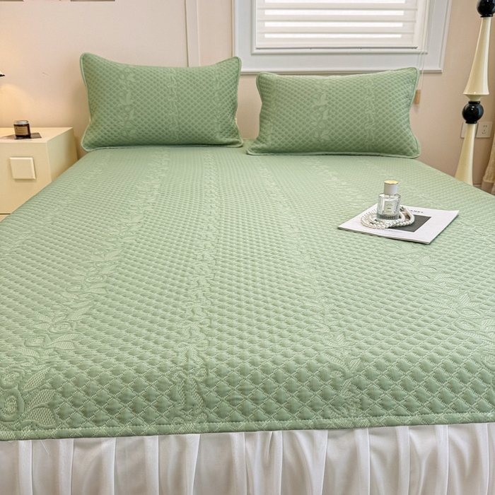 91家纺网 家纺一手货源 找家纺 布卢姆床垫 2025新款A类PE乙纶冰豆豆凉席床裙款 夏日藤萝 绿