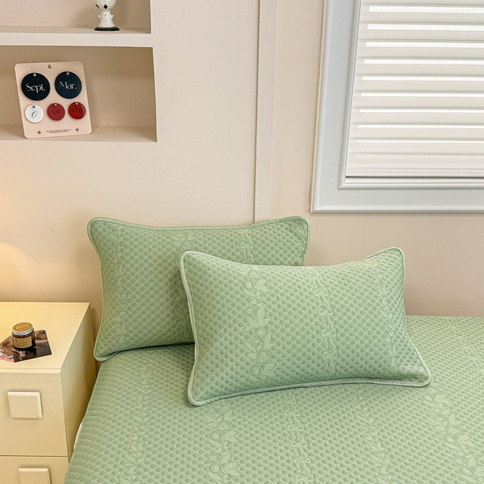 91家纺网 家纺一手货源 找家纺 布卢姆床垫 2025新款A类PE乙纶冰豆豆凉席床裙款 夏日藤萝 绿