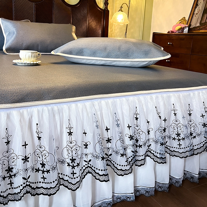 91家纺网 家纺一手货源 找家纺 网红馆（ck家纺） 2025新款可脱卸床裙款冰藤席-盛夏繁星 蓝灰