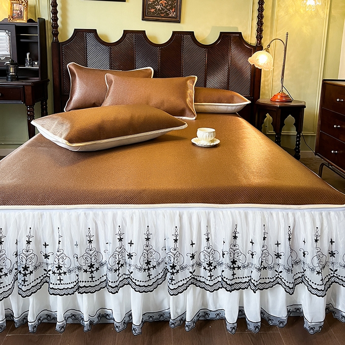 91家纺网 家纺一手货源 找家纺 网红馆（ck家纺） 2025新款可脱卸床裙款冰藤席-盛夏繁星 栗棕