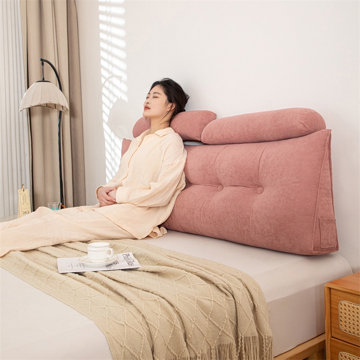 91家纺网 家纺一手货源 找家纺 沐沐家纺 2026新款雪尼绒三角靠背带头枕 豆沙