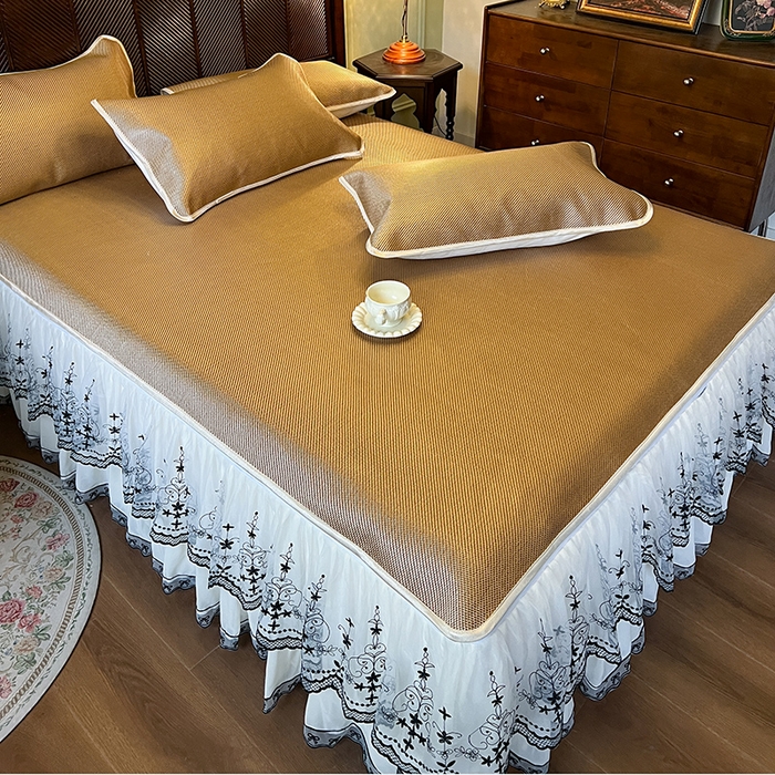 91家纺网 家纺一手货源 找家纺 网红馆（ck家纺） 2025新款可脱卸床裙款冰藤席-盛夏繁星 浅棕