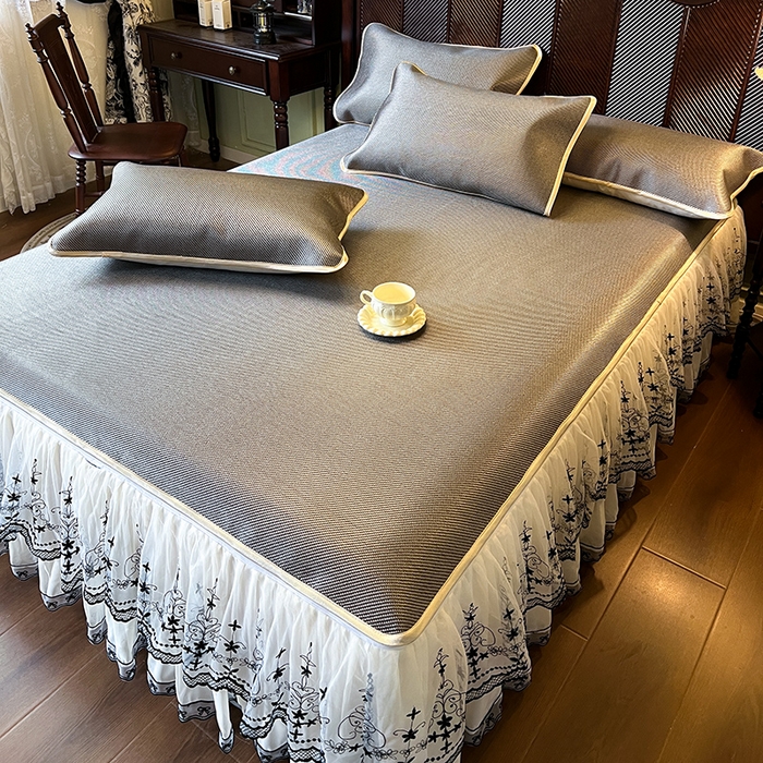 91家纺网 家纺一手货源 找家纺 网红馆（ck家纺） 2025新款可脱卸床裙款冰藤席-盛夏繁星 灰咖