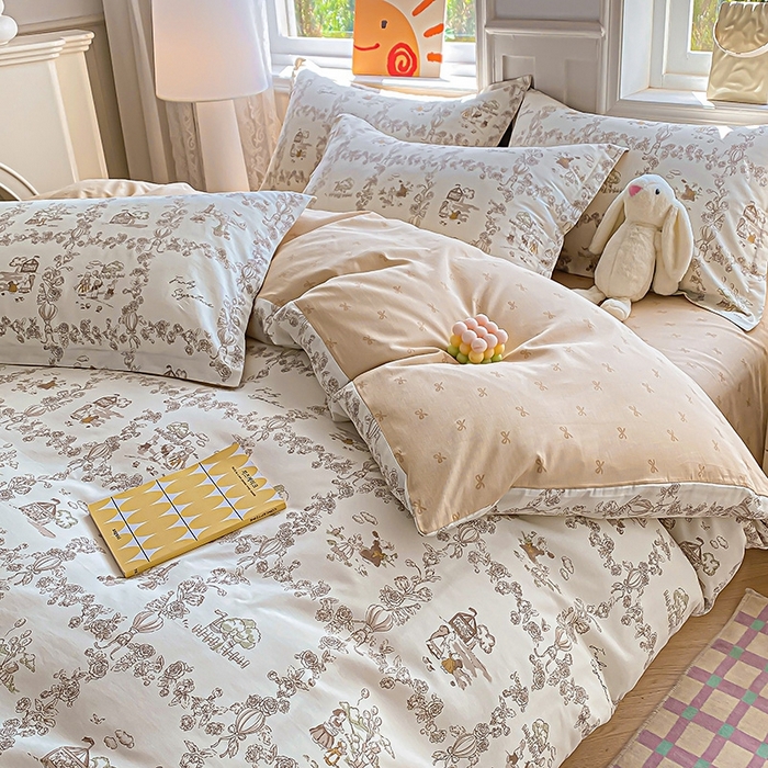 91家纺网 家纺一手货源 找家纺 天之爱 2025新款全棉印花四件套 乡野小筑