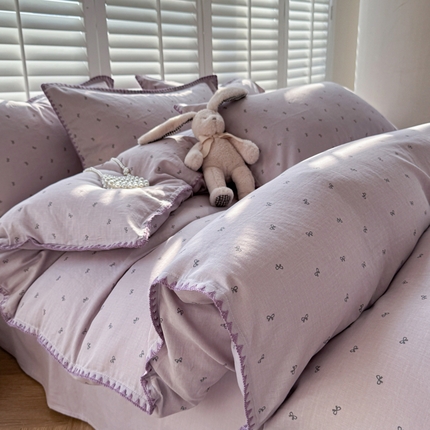 （总）金丝鸟家纺 2025新款全棉双层纱贝壳边四件套花卉系列