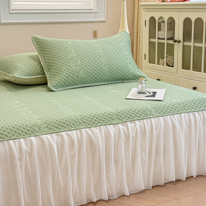 91家纺网 家纺一手货源 找家纺 布卢姆床垫 2025新款A类PE乙纶冰豆豆凉席床裙款 夏日藤萝 绿