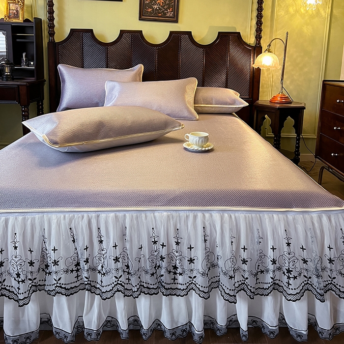 91家纺网 家纺一手货源 找家纺 网红馆（ck家纺） 2025新款可脱卸床裙款冰藤席-盛夏繁星 烟粉