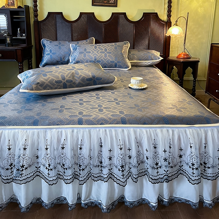 91家纺网 家纺一手货源 找家纺 网红馆（ck家纺） 2025新款可脱卸床裙款冰藤席-盛夏繁星 蔚蓝