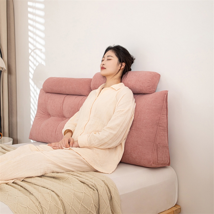 91家纺网 家纺一手货源 找家纺 沐沐家纺 2026新款雪尼绒三角靠背带头枕 豆沙