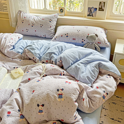 91家纺网 家纺一手货源 找家纺 （总）一比一 2025新款云感皱皱双层纱四件套-简单款