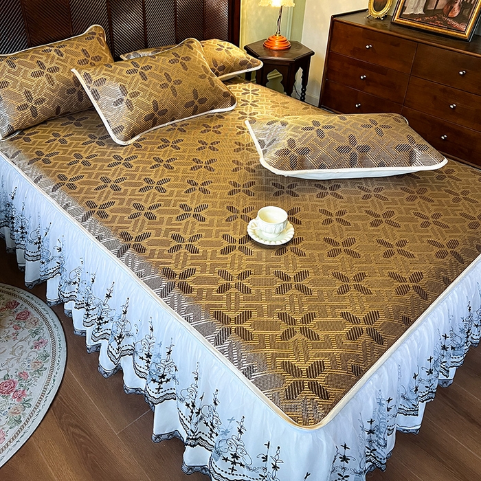 91家纺网 家纺一手货源 找家纺 网红馆（ck家纺） 2025新款可脱卸床裙款冰藤席-盛夏繁星 夏巧