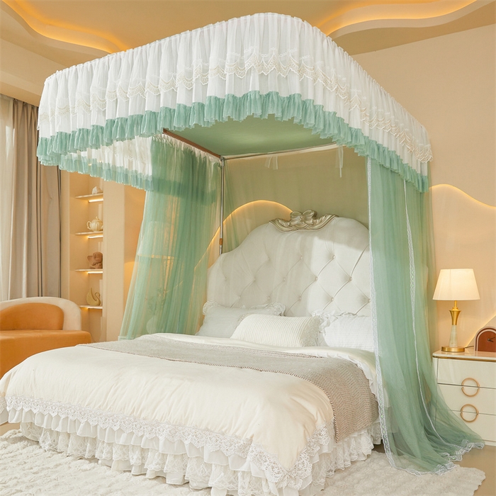 91家纺网 家纺一手货源 找家纺 迪凡保罗蚊帐 2025新款2513款双轨铝合金落地导轨蚊帐 抹茶绿