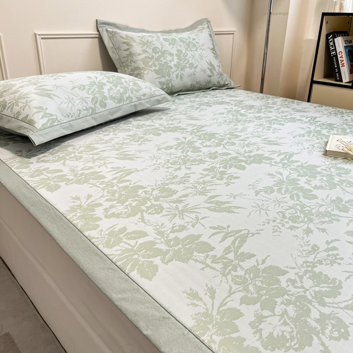 91家纺网 家纺一手货源 找家纺 宜代光年 2025新款冷凝丝可水洗提花凉感席-床席款 凉感繁花-绿