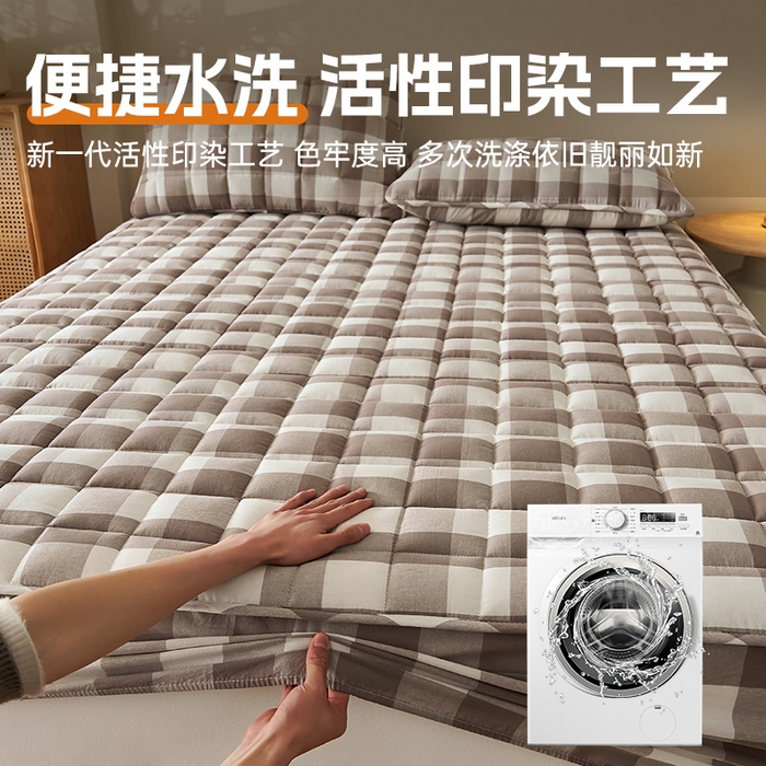 91家纺网 家纺一手货源 找家纺 锦丝钰床垫 2025春夏新款全棉色织水洗棉床笠 灰中格