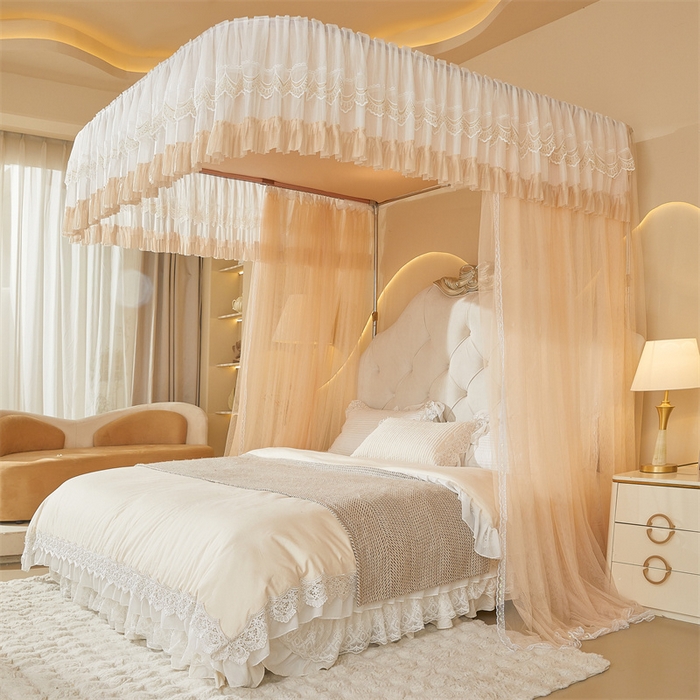 91家纺网 家纺一手货源 找家纺 迪凡保罗蚊帐 2025新款2513款双轨铝合金落地导轨蚊帐 杏仁色