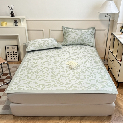 宜代光年 2025新款冷凝丝可水洗提花凉感席-床席款 凉感叶繁-绿