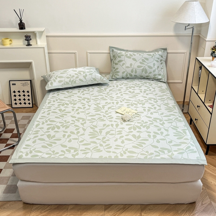 91家纺网 家纺一手货源 找家纺 宜代光年 2025新款冷凝丝可水洗提花凉感席-床席款 凉感叶繁-绿