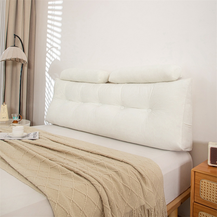 91家纺网 家纺一手货源 找家纺 沐沐家纺 2026新款小羊绒三角靠背带头枕 白色