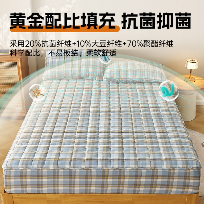 91家纺网 家纺一手货源 找家纺 锦丝钰床垫 2025春夏新款全棉色织水洗棉床笠 简兮蓝