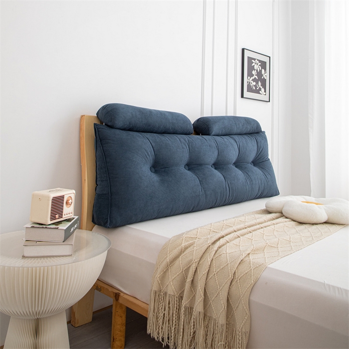 91家纺网 家纺一手货源 找家纺 沐沐家纺 2026新款雪尼绒三角靠背带头枕 深蓝