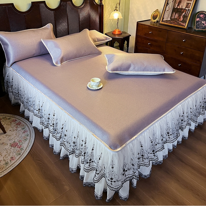 91家纺网 家纺一手货源 找家纺 网红馆（ck家纺） 2025新款可脱卸床裙款冰藤席-盛夏繁星 烟粉