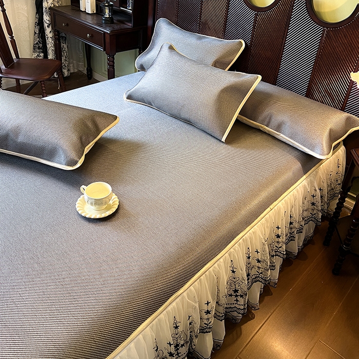 91家纺网 家纺一手货源 找家纺 网红馆（ck家纺） 2025新款可脱卸床裙款冰藤席-盛夏繁星 灰咖