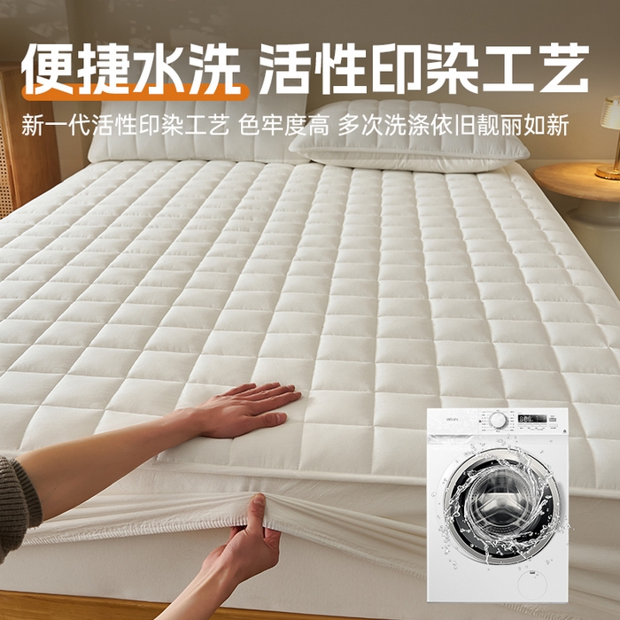 91家纺网 家纺一手货源 找家纺 锦丝钰床垫 2025春夏新款全棉色织水洗棉床笠 白色