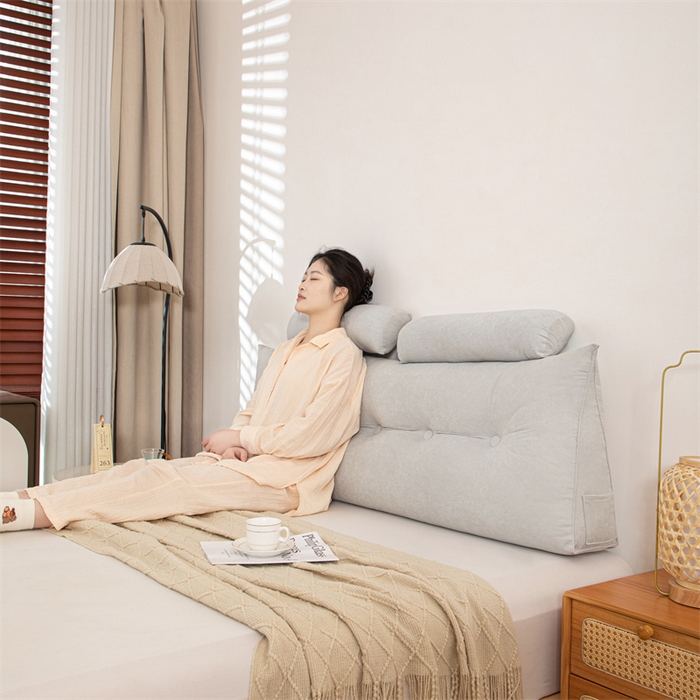 91家纺网 家纺一手货源 找家纺 沐沐家纺 2026新款雪尼绒三角靠背带头枕 浅灰