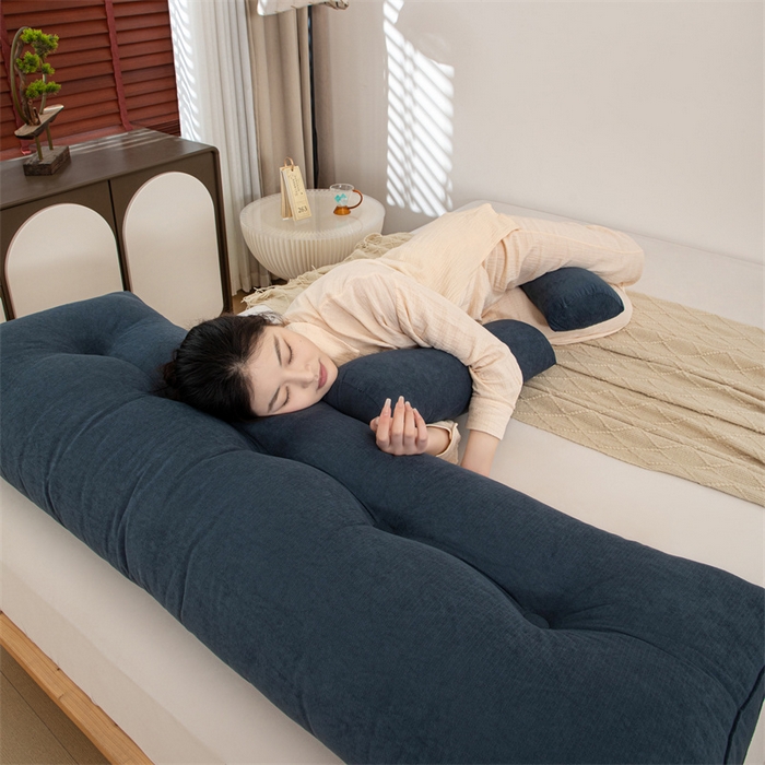 91家纺网 家纺一手货源 找家纺 沐沐家纺 2026新款雪尼绒三角靠背带头枕 深蓝