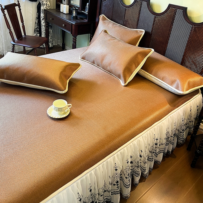 91家纺网 家纺一手货源 找家纺 网红馆（ck家纺） 2025新款可脱卸床裙款冰藤席-盛夏繁星 栗棕