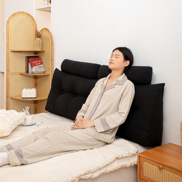 91家纺网 家纺一手货源 找家纺 沐沐家纺 2026新款灯芯绒三角靠背带头枕 黑色