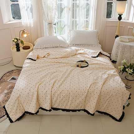 91家纺网 家纺一手货源 找家纺 薇玛仕 2025新款韩版宽边水洗棉大豆夏被赫本风亲肤柔软夏季薄被子 赫本-波点