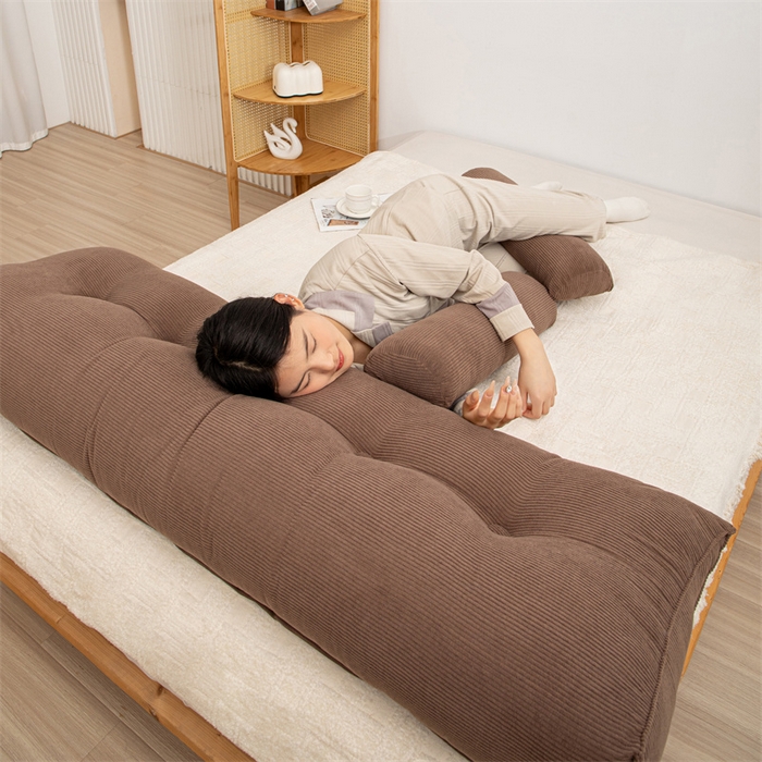 91家纺网 家纺一手货源 找家纺 沐沐家纺 2026新款灯芯绒三角靠背带头枕 深棕色