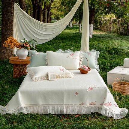 禾时 2025新款高端A类母婴级加密加厚450g品牌凉感丝啵啵面料床盖三件套夹棉床单 奶油白