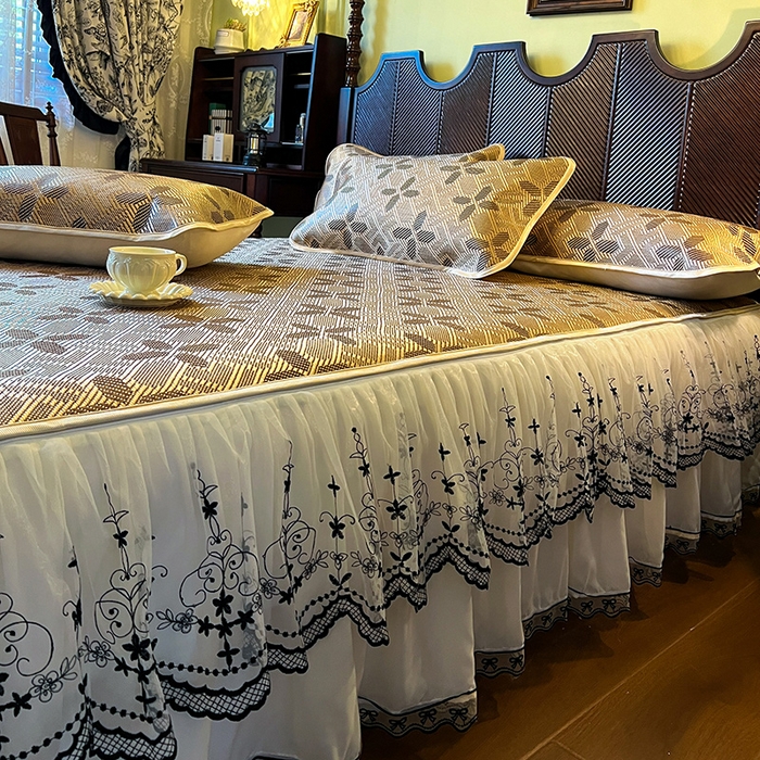 91家纺网 家纺一手货源 找家纺 网红馆（ck家纺） 2025新款可脱卸床裙款冰藤席-盛夏繁星 夏巧