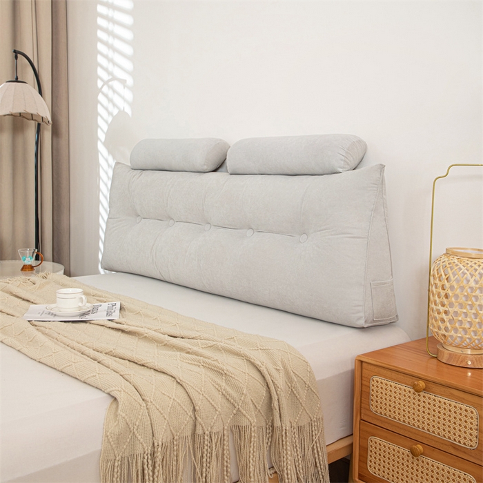 91家纺网 家纺一手货源 找家纺 沐沐家纺 2026新款雪尼绒三角靠背带头枕 浅灰