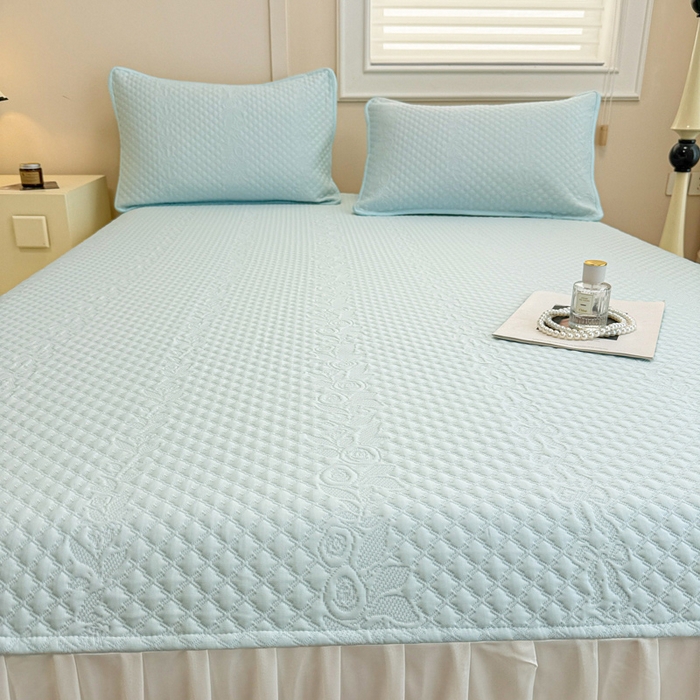 91家纺网 家纺一手货源 找家纺 布卢姆床垫 2025新款A类PE乙纶冰豆豆凉席床裙款 夏日藤萝 蓝