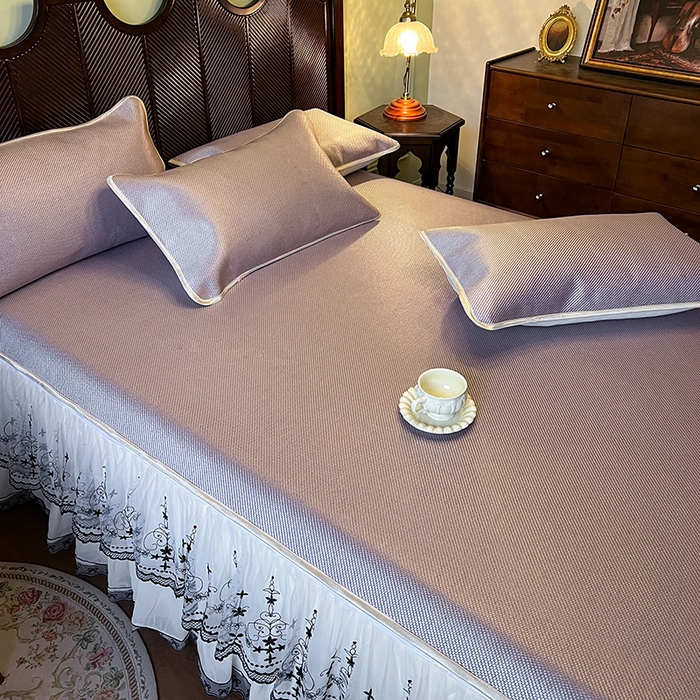 91家纺网 家纺一手货源 找家纺 网红馆（ck家纺） 2025新款可脱卸床裙款冰藤席-盛夏繁星 烟粉