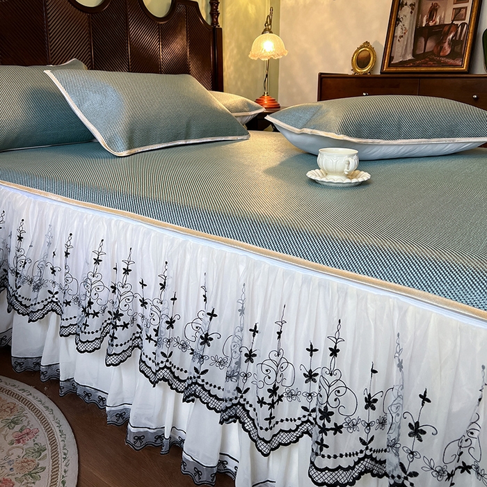 91家纺网 家纺一手货源 找家纺 网红馆（ck家纺） 2025新款可脱卸床裙款冰藤席-盛夏繁星 荷绿