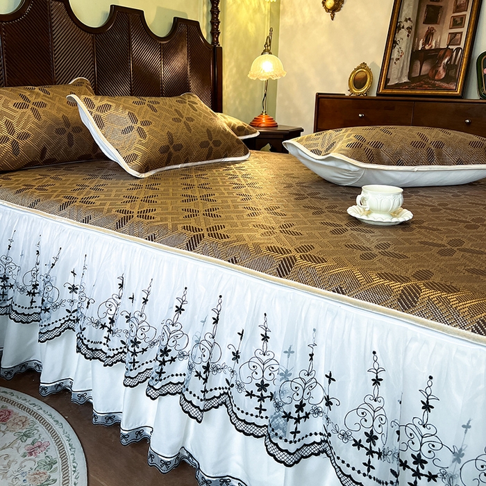 91家纺网 家纺一手货源 找家纺 网红馆（ck家纺） 2025新款可脱卸床裙款冰藤席-盛夏繁星 夏巧